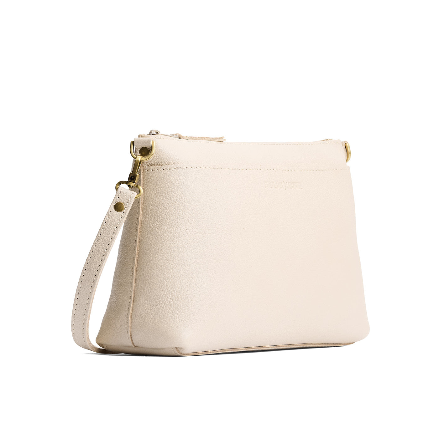 Pebbled Bone*Large | Zip top crossbody bag with detachable strap
