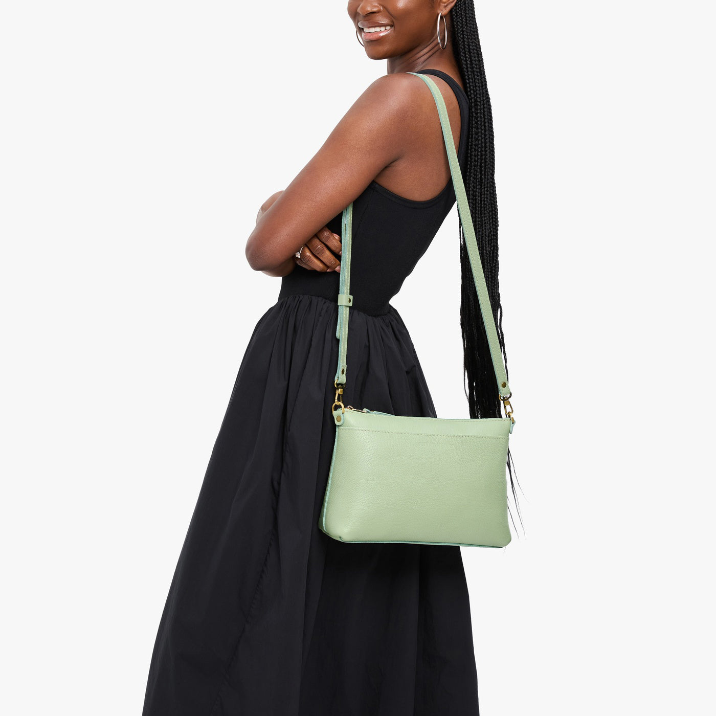 Pistachio*Large | Zip top crossbody bag with detachable strap