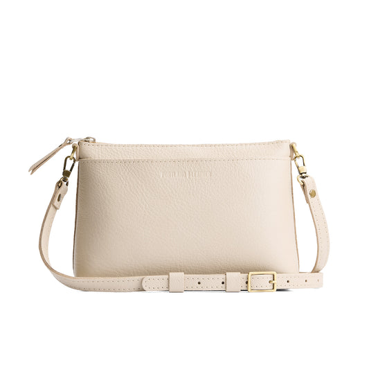 Pebbled Bone*Classic | Zip top petite crossbody bag with detachable strap