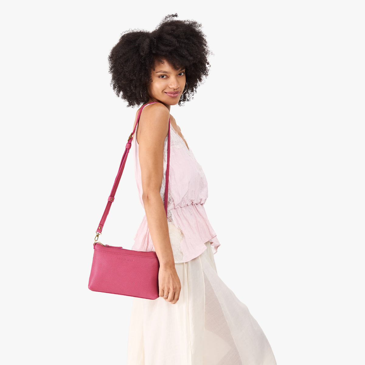 Wild Rose*Small | Zip top crossbody bag with detachable strap