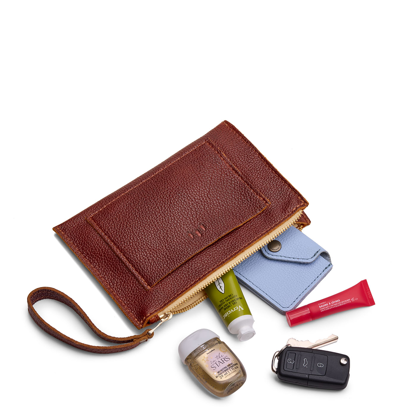 Nutmeg*Small | Wristlet pouch with front pocket and zipper closure
