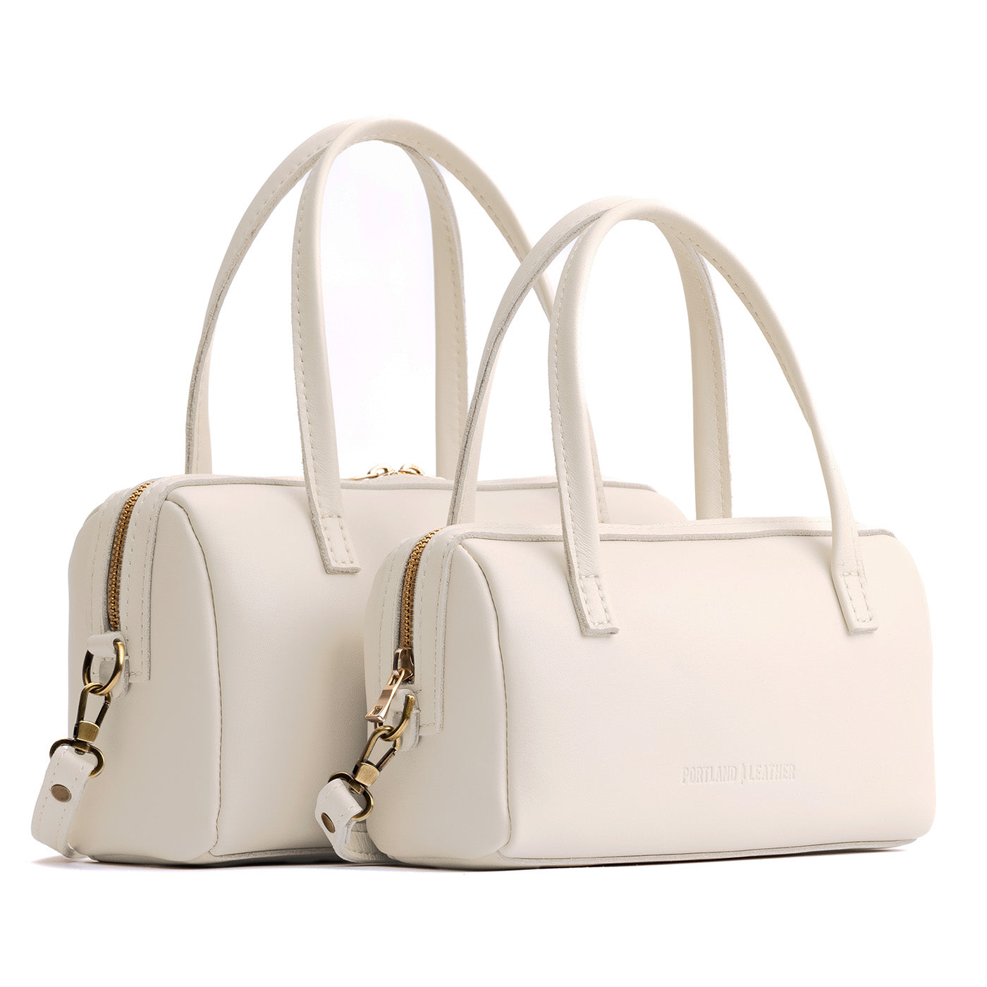 Bone*Large | Two sizes of mini duffle shaped handbag with crossbody strap