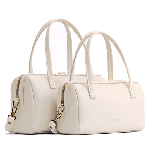 Bone*Large | Two sizes of mini duffle shaped handbag with crossbody strap