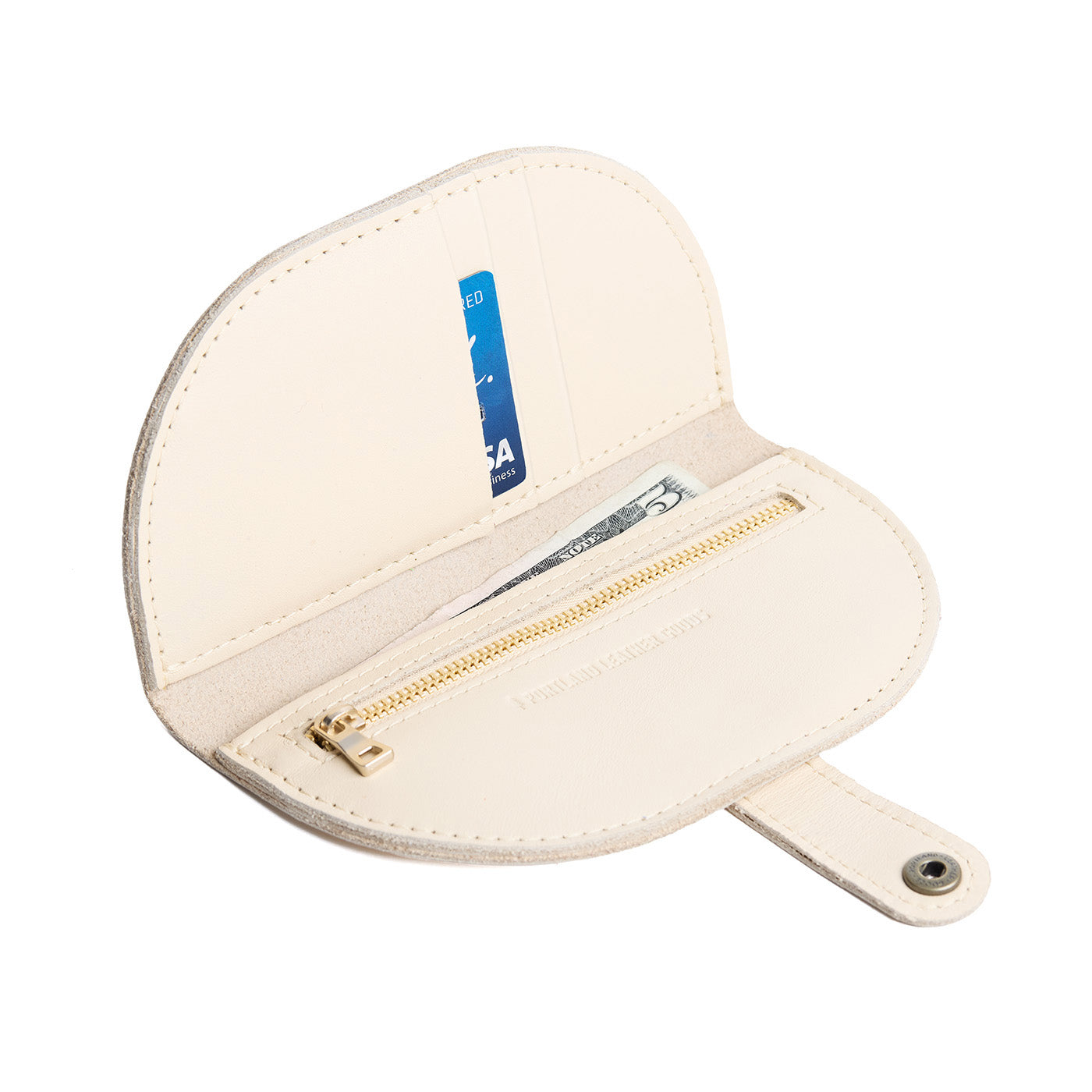 Bone | Semicircle bifold wallet with snap closure open
