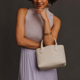 Bone Small | Petite tote purse with structured leather handles and crossbody strap