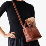 Nutmeg Small | Petite tote purse with structured leather handles and crossbody strap
