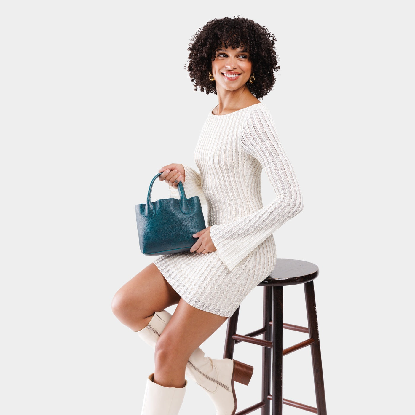 Lagoon*Small | Petite tote purse with  structured leather handles and crossbody strap