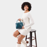 Lagoon Small | Petite tote purse with  structured leather handles and crossbody strap