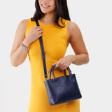 Cobalt Small | Petite tote purse with structured leather handles and crossbody strap