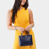 Cobalt Small | Petite tote purse with structured leather handles and crossbody strap