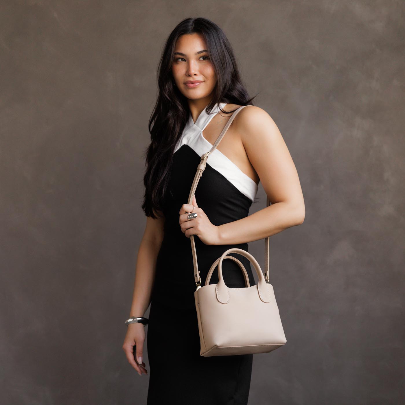 Dragon Bone*Small | Petite tote purse with structured leather handles and crossbody strap
