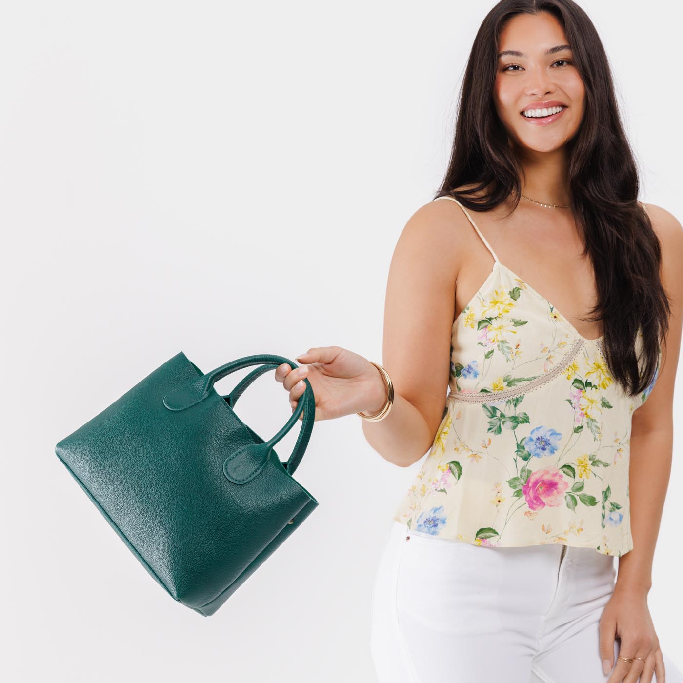 Sea Glass*Large | Mid-size tote purse with  structured leather handles and crossbody strap