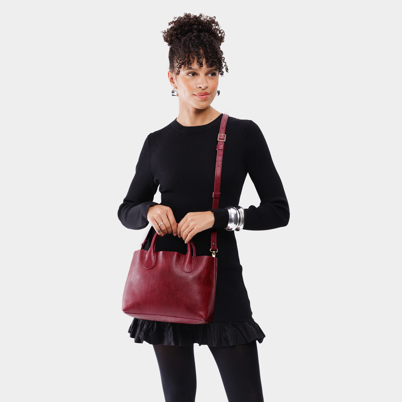 Orchid*Large | Mid-size tote purse with  structured leather handles and crossbody strap