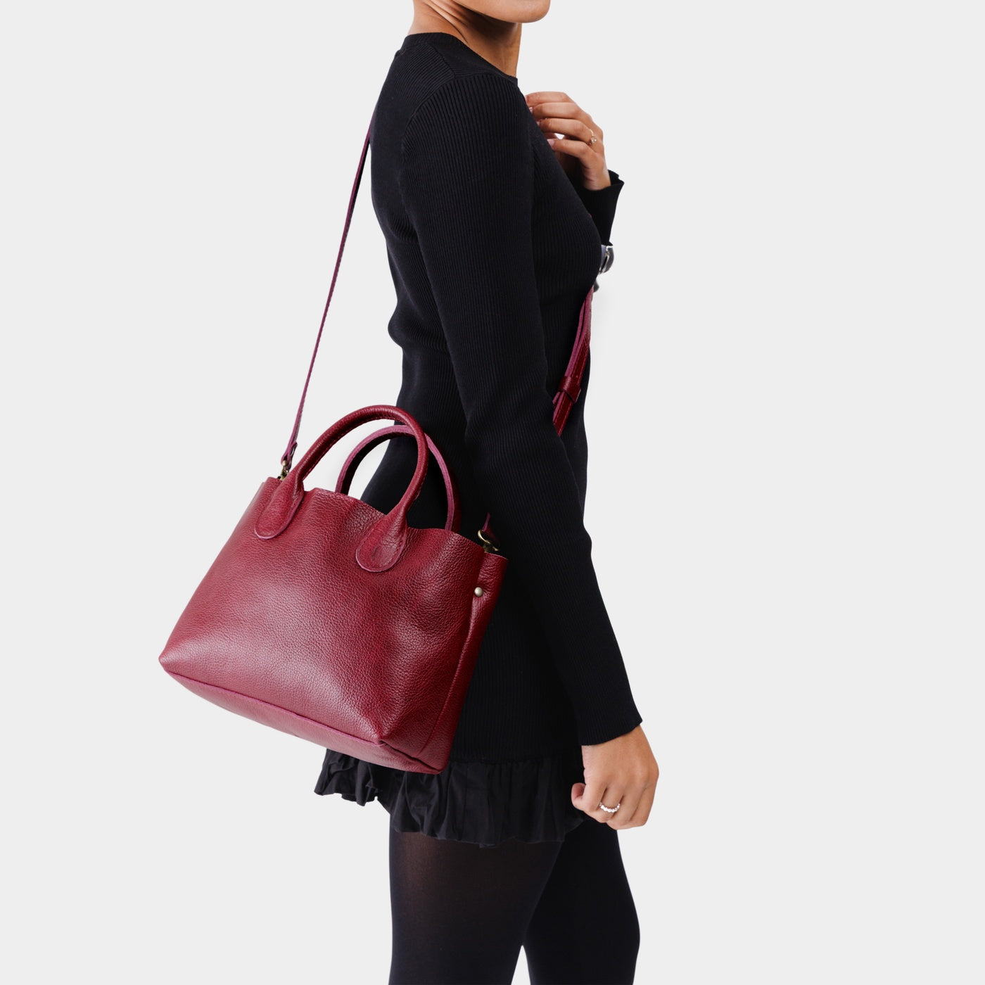Orchid*Large | Mid-size tote purse with  structured leather handles and crossbody strap