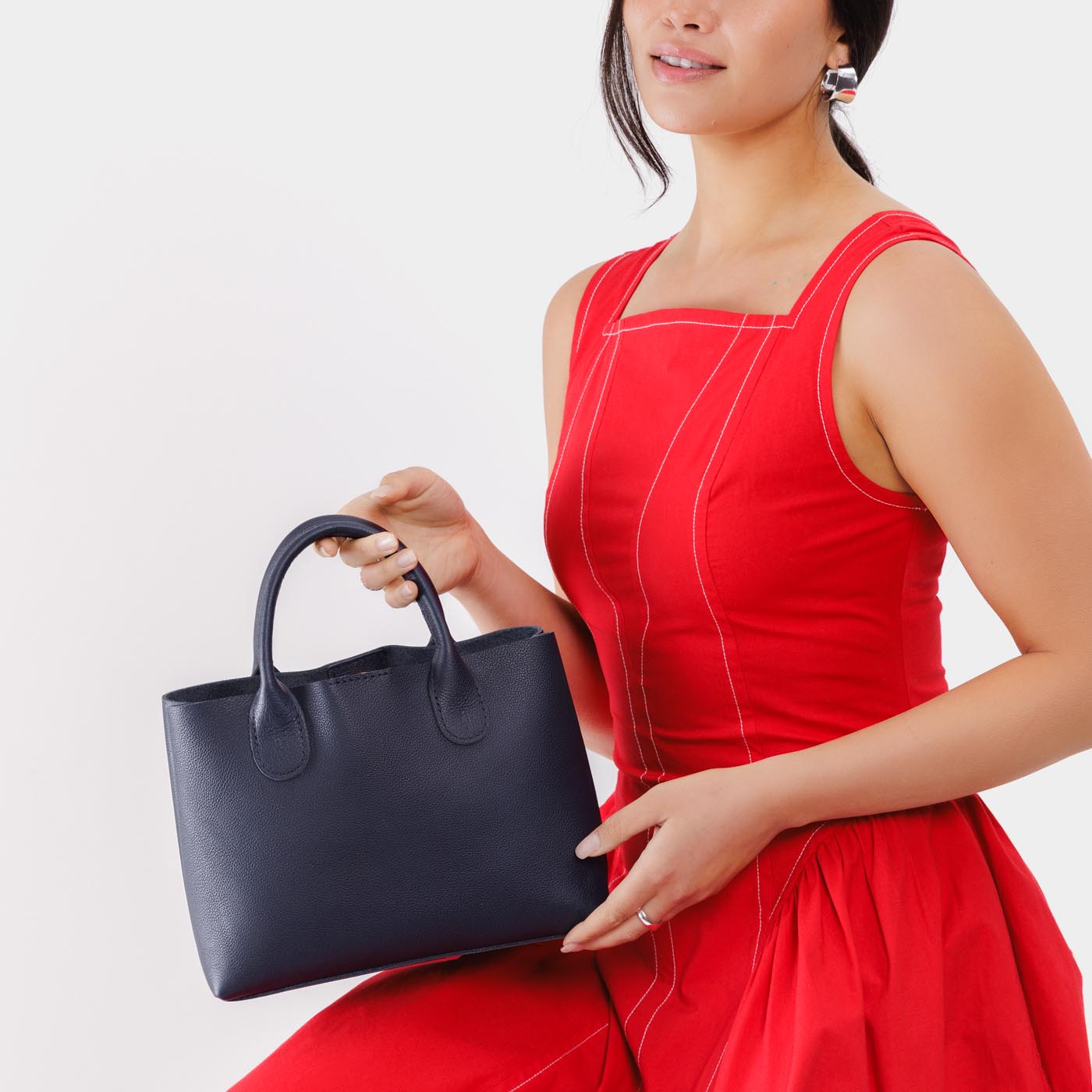 Night Owl*Large | Mid-size tote purse with structured leather handles and crossbody strap