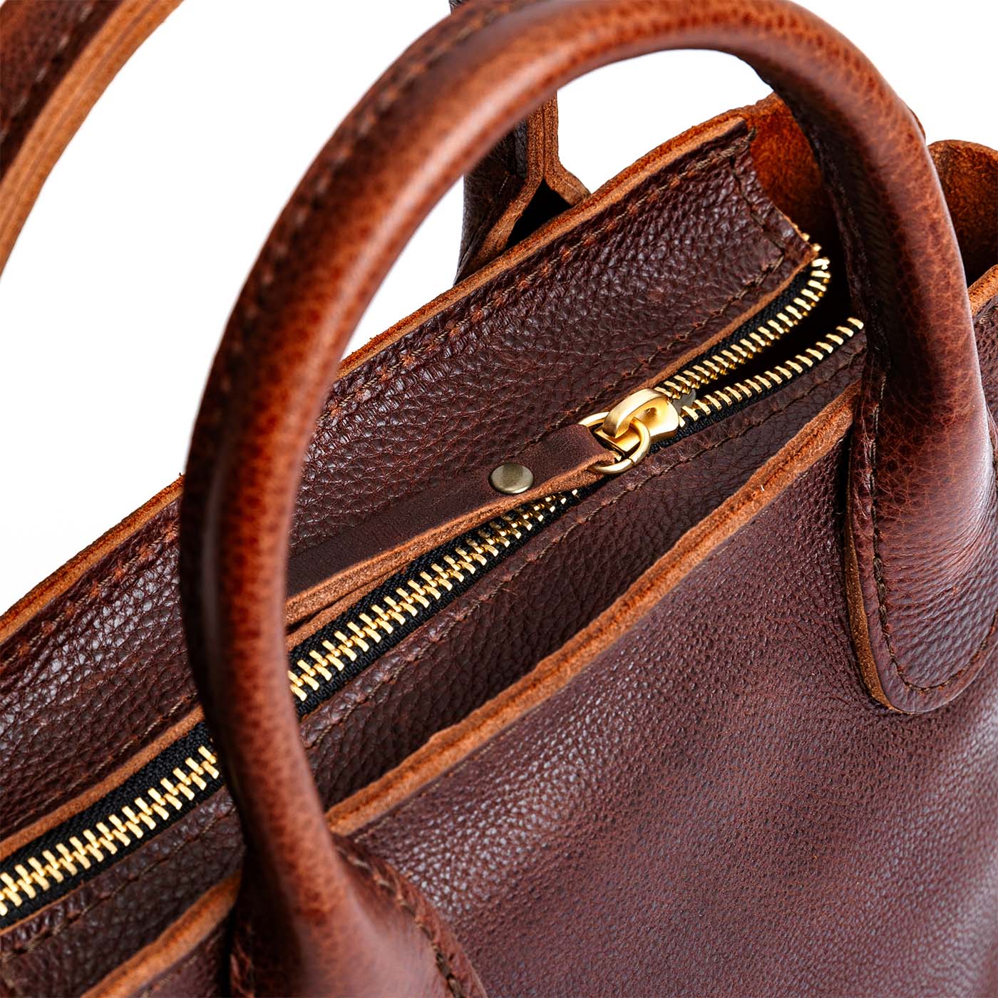 Cinnamon Bear*ANY*Zipper | Petite tote purse with structured leather handles and crossbody strap