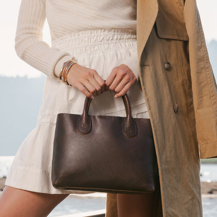 Coldbrew*Large  | Mid-size tote purse with  structured leather handles and crossbody strap