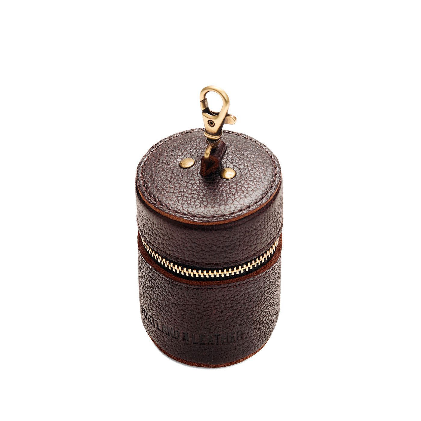 Coldbrew | Cylindrical shaped pouch with a gold zipper and swivel lobster claw clasp