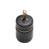 Pebbled--black | Cylindrical shaped pouch with a gold zipper and swivel lobster claw clasp
