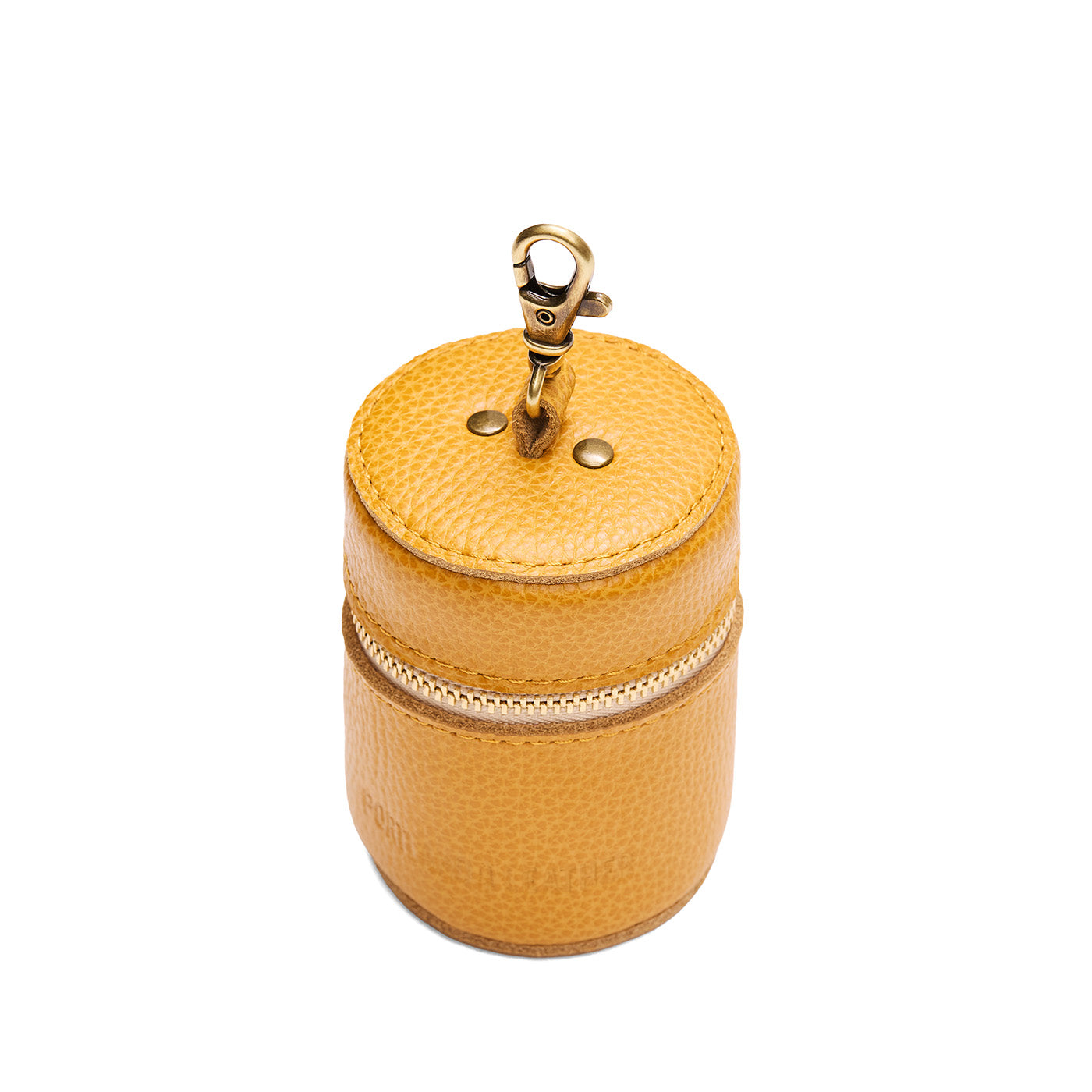 Sunshine | Cylindrical shaped pouch with a gold zipper and swivel lobster claw clasp