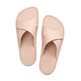 Crema | Flat leather sandals with debossed PLG three tree logo in sole