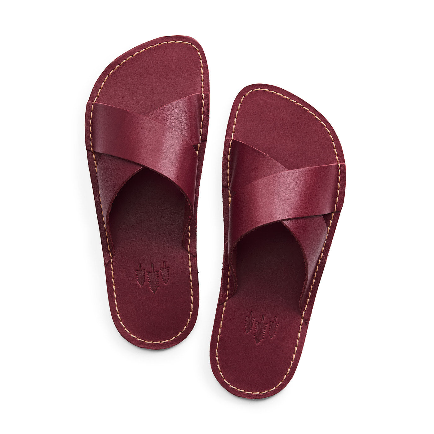 Marsala | Flat leather sandals with debossed PLG three tree logo in sole