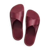 Marsala | Flat leather sandals with debossed PLG three tree logo in sole