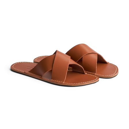 Miele | Flat leather sandals with debossed PLG three tree logo in sole