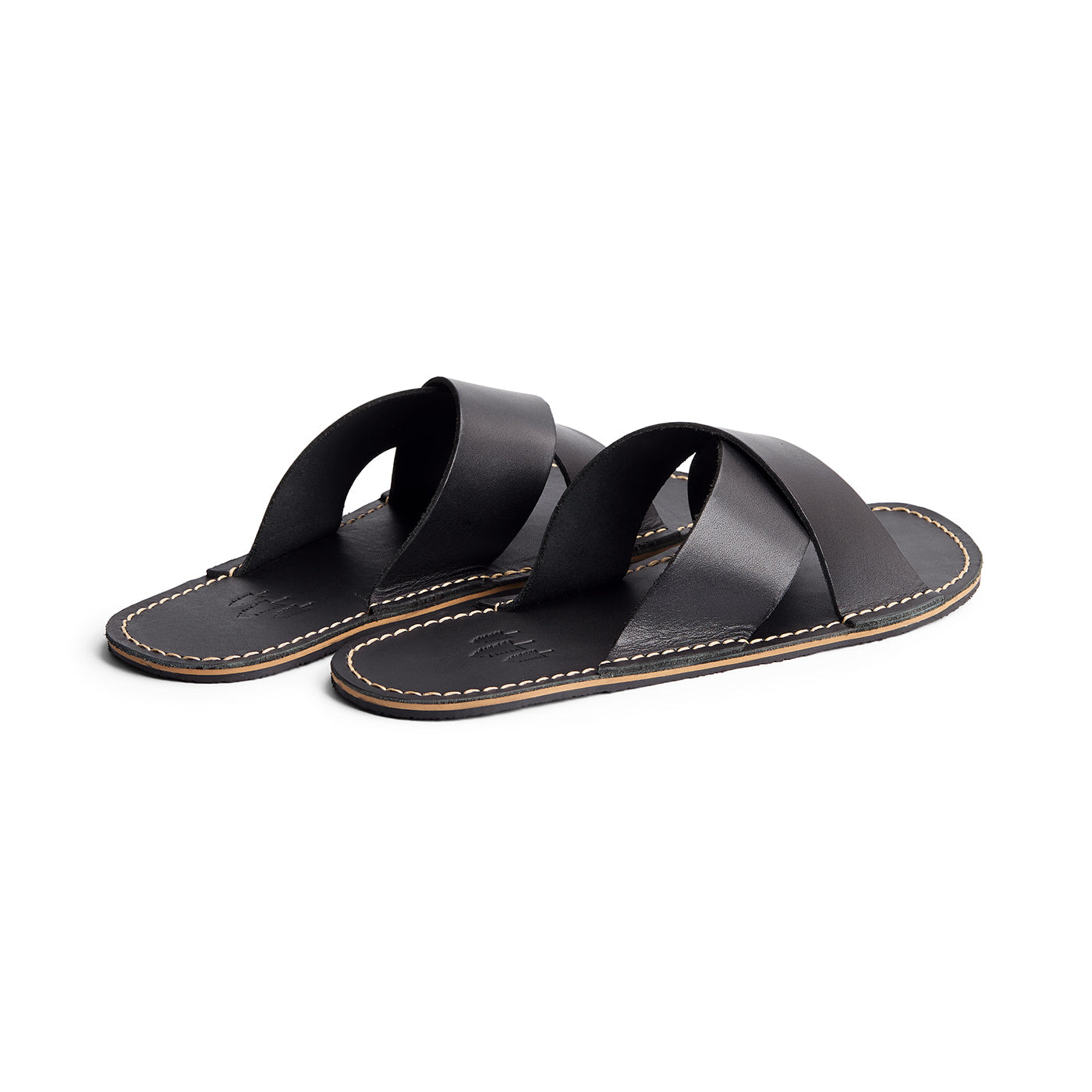 Nero | Flat leather sandals with debossed PLG three tree logo in sole