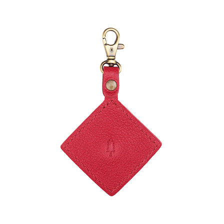 Cherry | Diamond shaped leather AirTag holder on a lobster clasp keychain