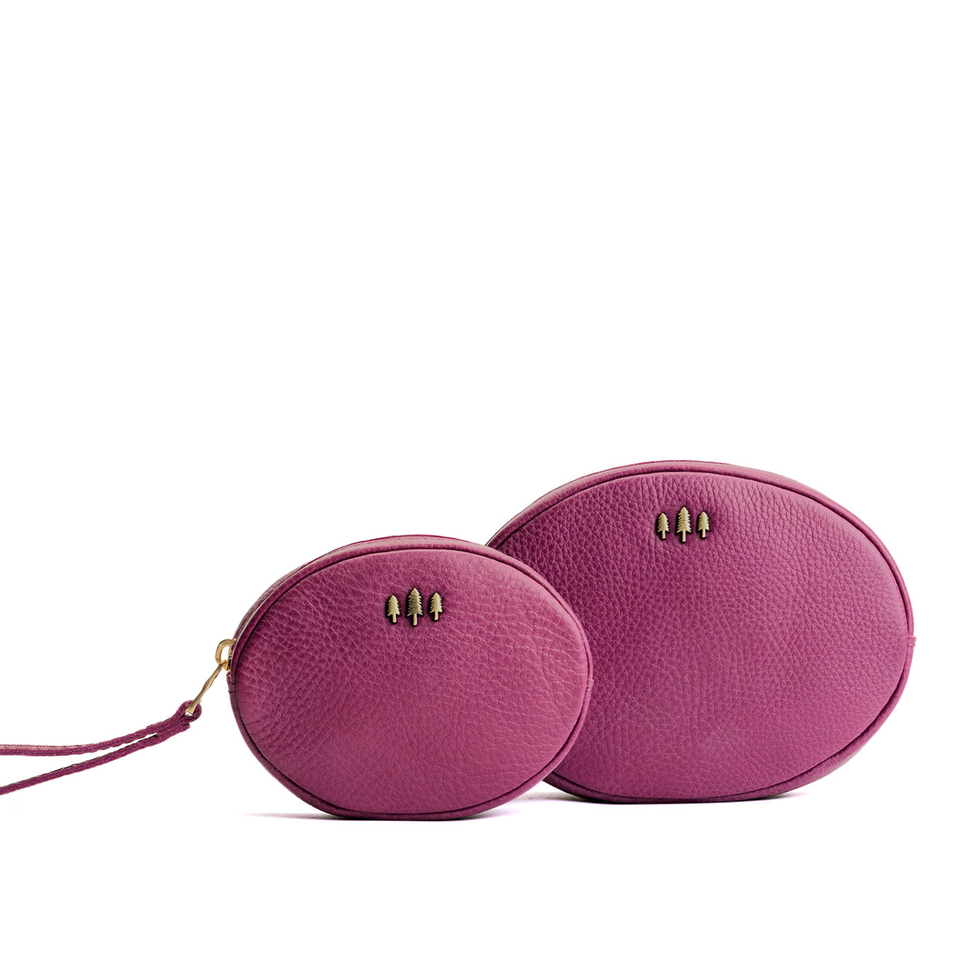 Iris | Small and large oval shaped pouches with zipper and wristlet strap
