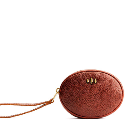 Nutmeg*Small | Oval shaped pouch with zipper and wristlet strap