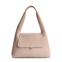 Taupe*Medium | Slouchy triangle shaped shoulder bag with a flap
