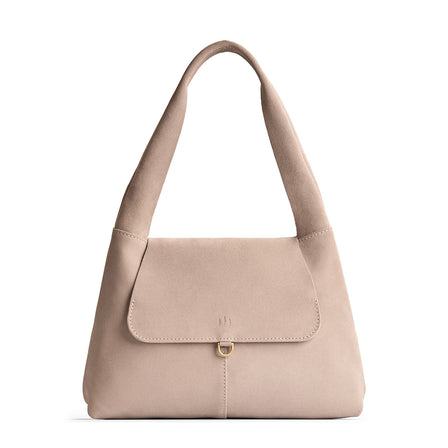 Taupe*Medium | Slouchy triangle shaped shoulder bag with a flap