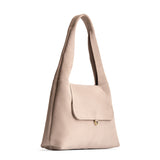 Taupe Medium | Slouchy triangle shaped shoulder bag with a flap