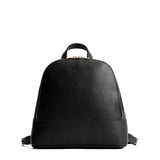 Pebbled--black | Leather backpack with debossed Portland Leather logo on front, with zipper closure and straps with lobster clasps