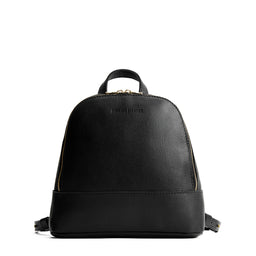 Pebbled--black | Leather backpack with debossed Portland Leather logo on front, with zipper closure and straps with lobster clasps