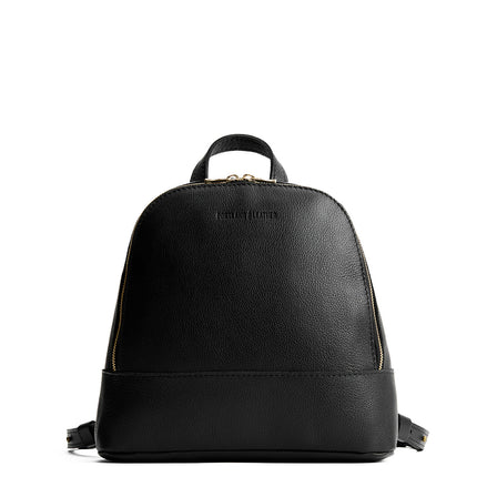 Pebbled--black | Leather backpack with debossed Portland Leather logo on front, with zipper closure and straps with lobster clasps