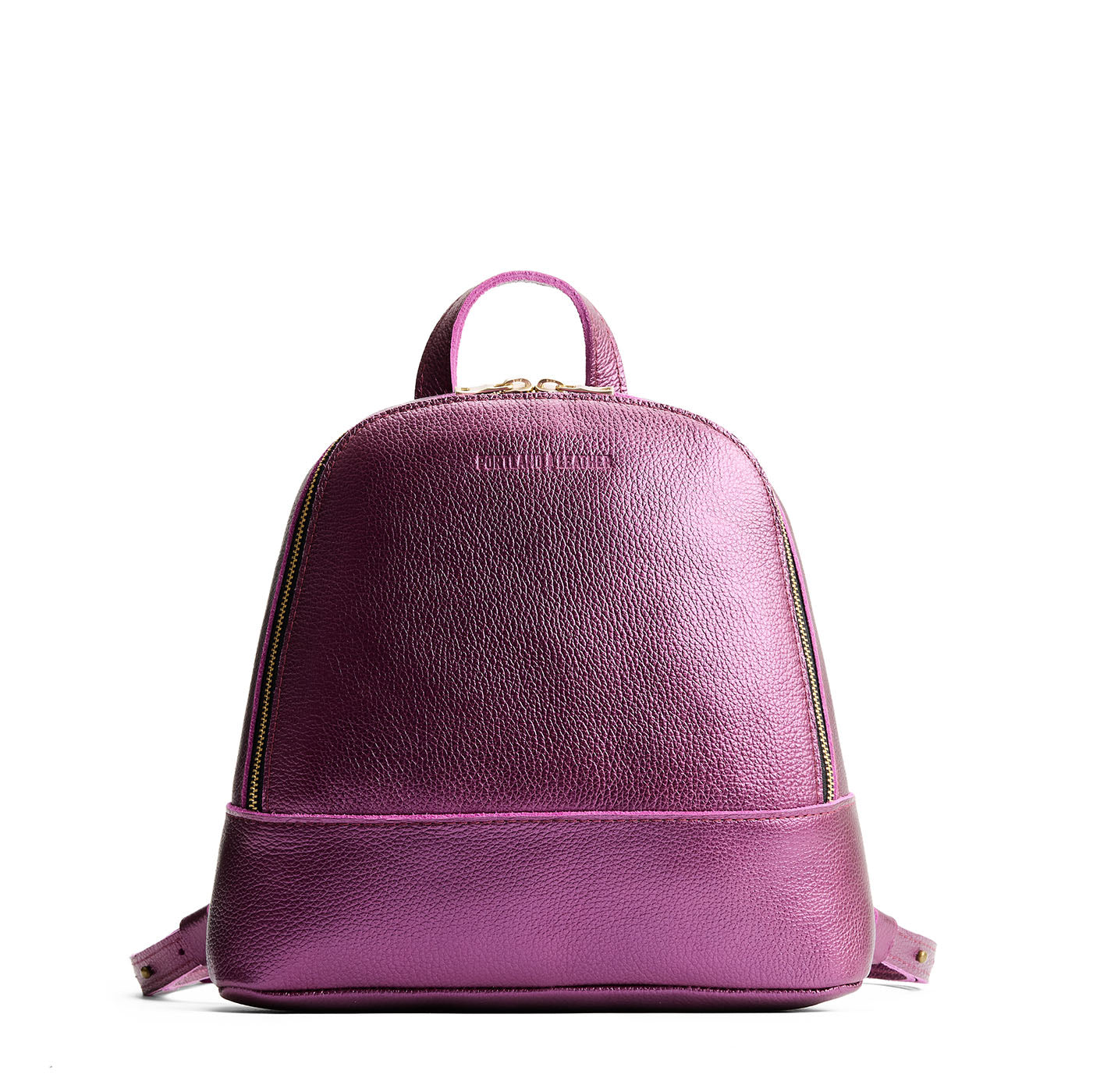 Ultra Violet | Leather backpack with debossed Portland Leather logo on front, with zipper closure and straps with lobster clasps
