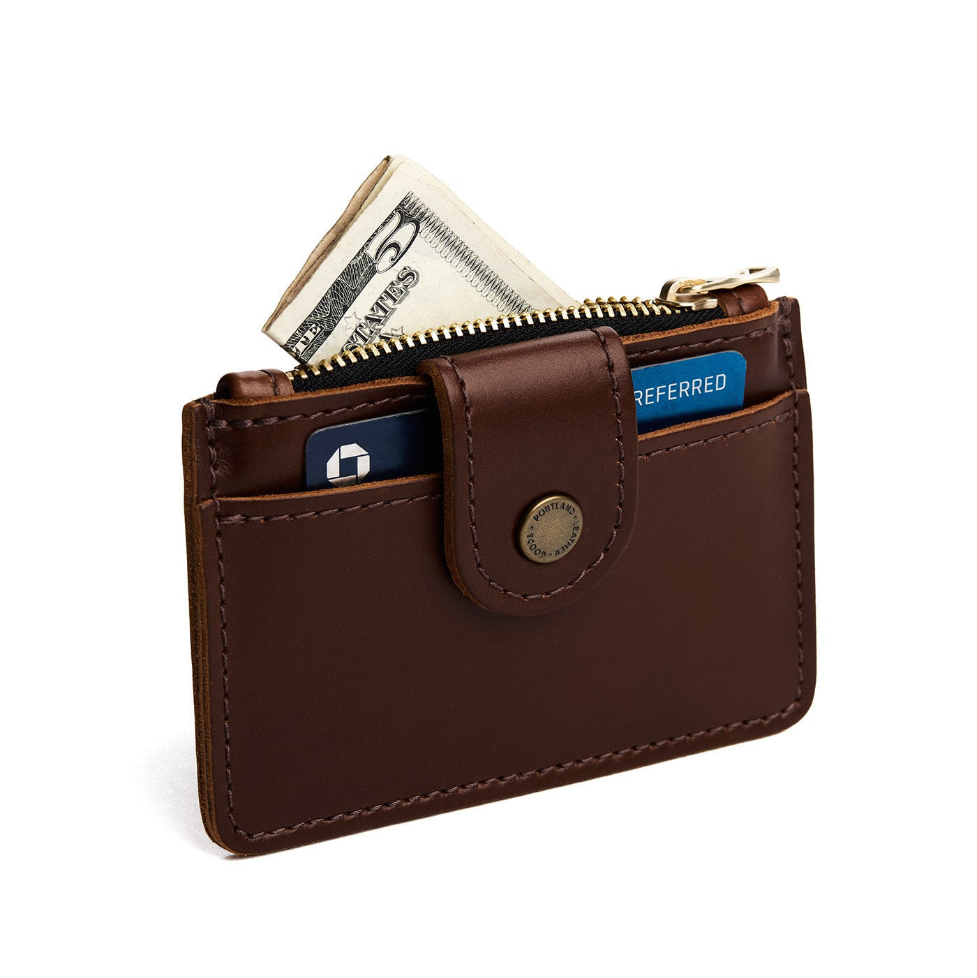 Chocolate Brown | Compact wallet with snap closure and zippered pouch