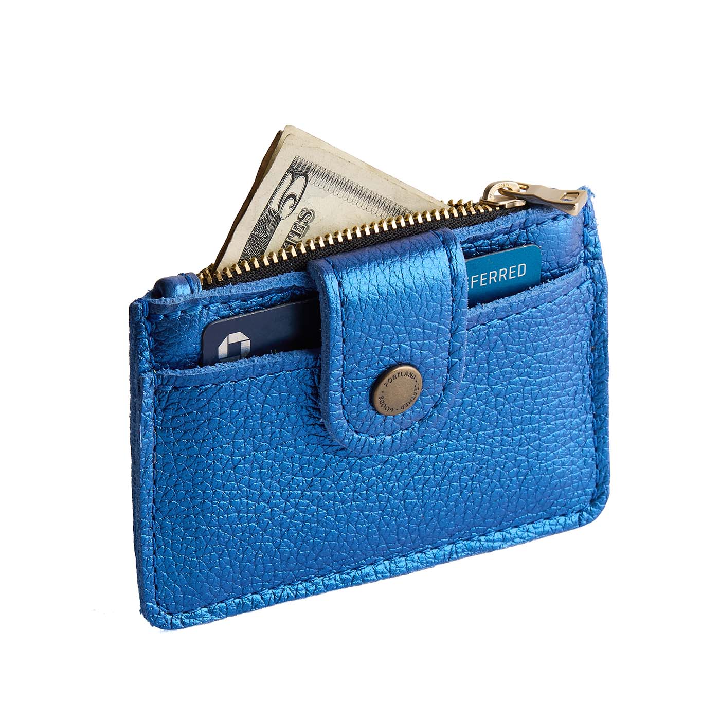 Comet Blue | Compact wallet with snap closure and zippered pouch