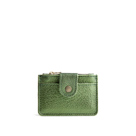 Metallic Greench| Compact wallet with snap closure and zippered pouch