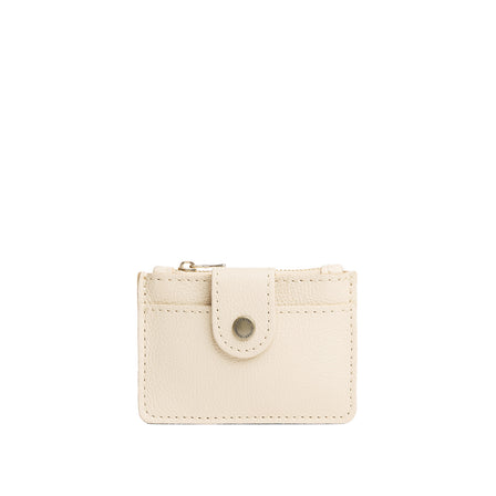 Pebbled Bone | Compact wallet with snap closure and zippered pouch