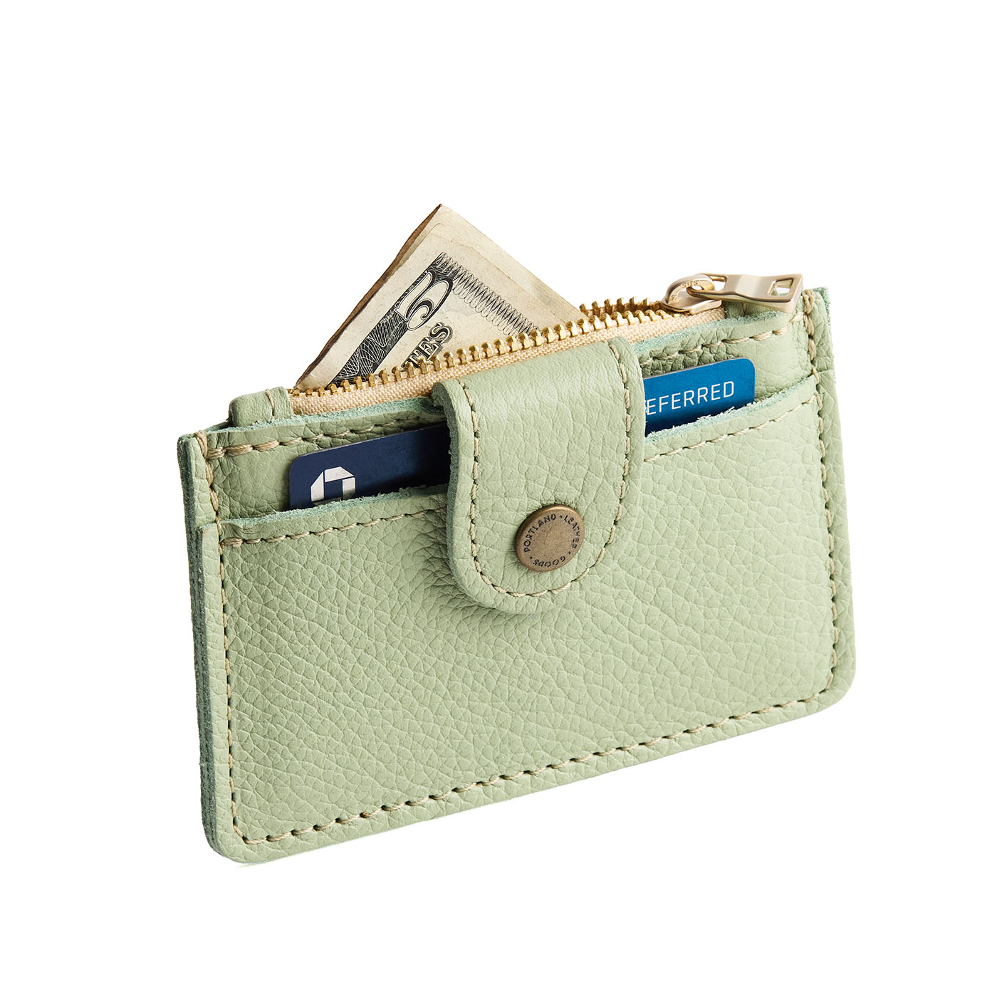 Pistachio | Compact wallet with snap closure and zippered pouch