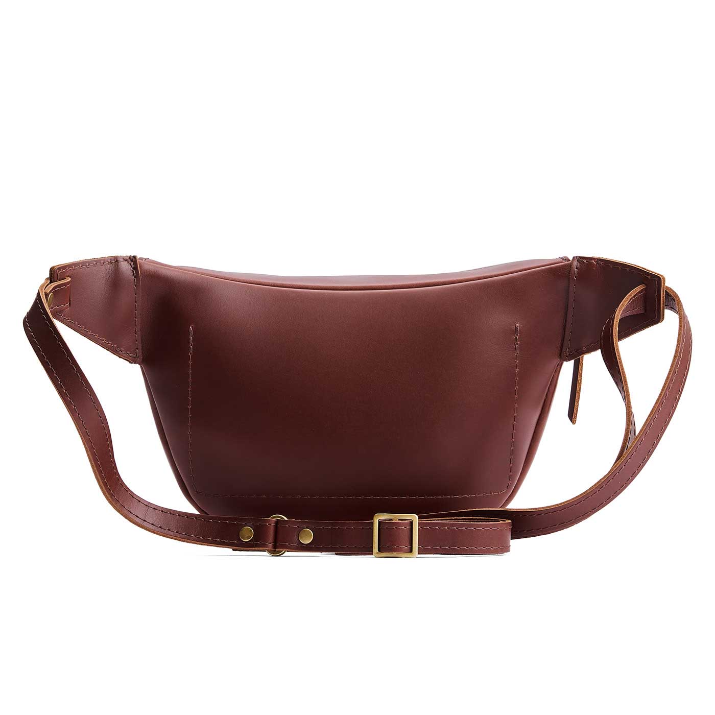 Cognac | Back of leather fanny pack shaped bag