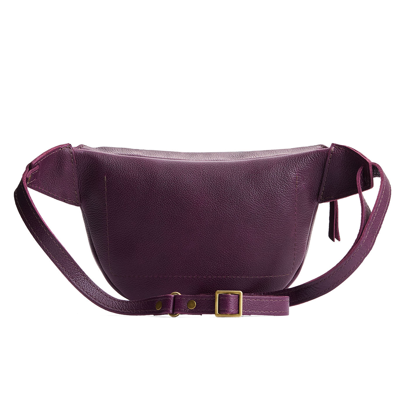 Plum | Back of leather fanny pack shaped bag
