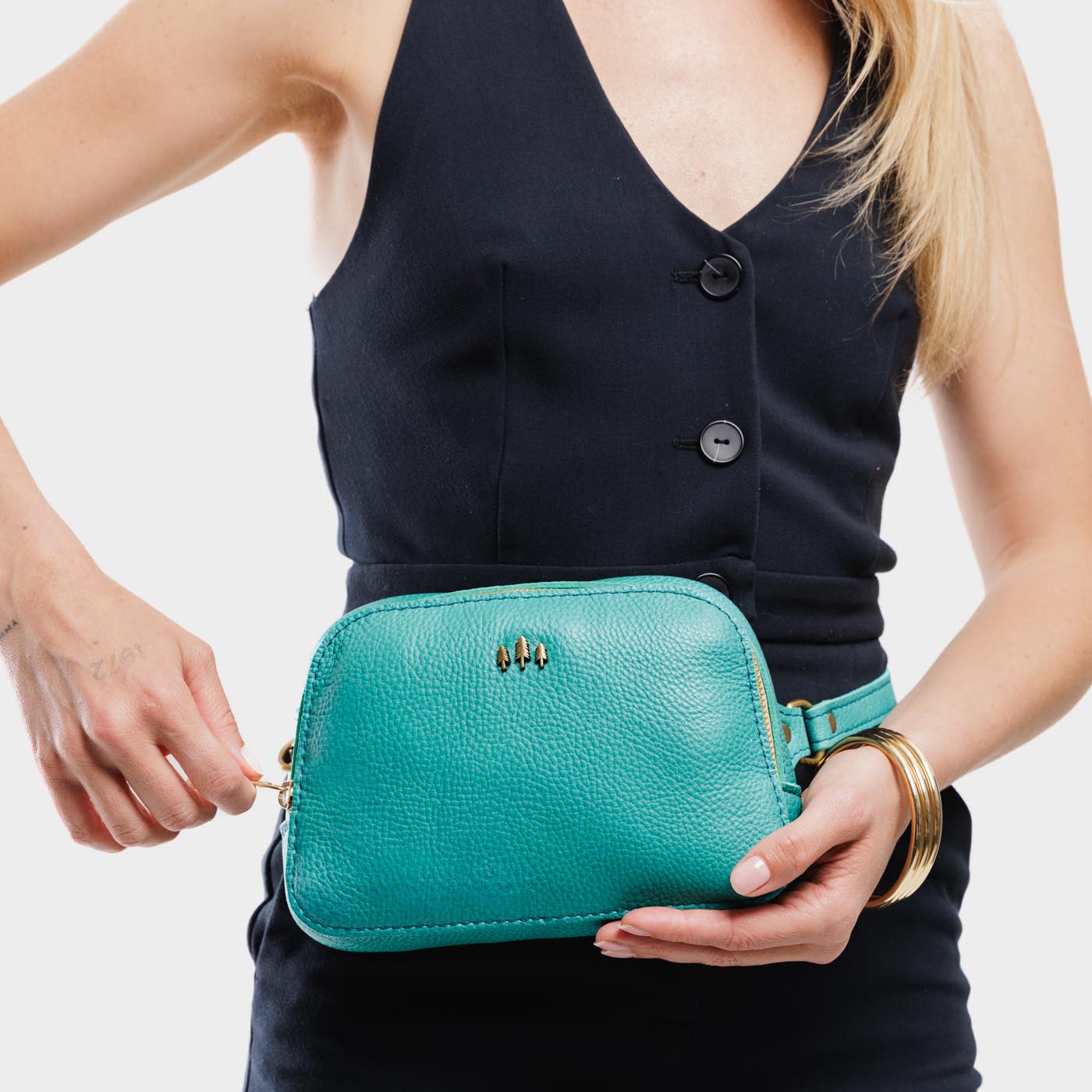 Seafoam | Model wearing sling bag on waist