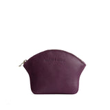 Plum Large | Seashell shaped leather makeup bag with curved top zipper and flat bottom
