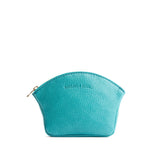 Seafoam Large | Seashell shaped leather makeup bag with curved top zipper and flat bottom