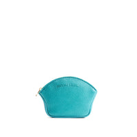 Seafoam*Small | Seashell shaped leather makeup bag with curved top zipper and flat bottom